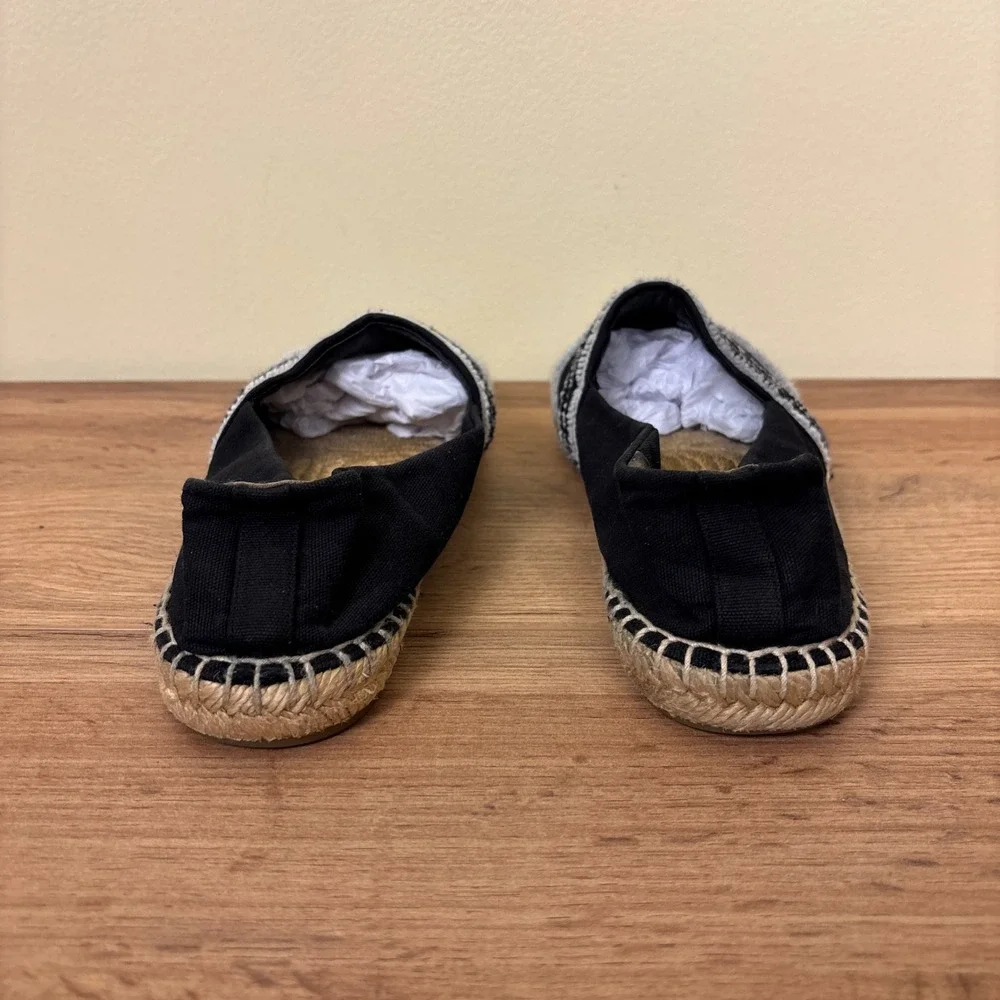 TORY BURCH Womens Double T Espadrille Flats Size 8.5 Black‎ White Stripe Casual
